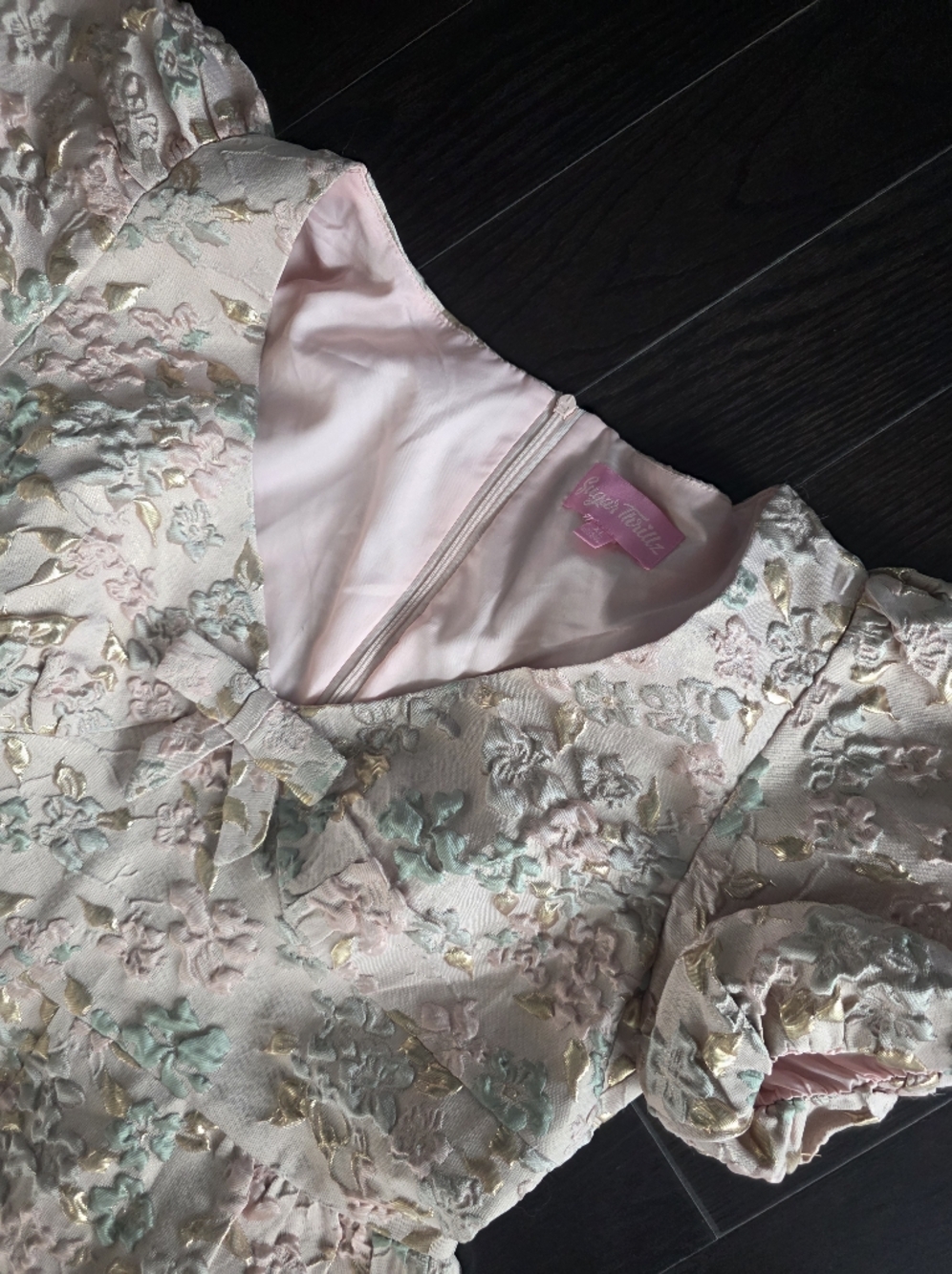 Dolls Kill Sugar Thrillz Light Pink Jacquard Floral Romper - Picture 4 of 8